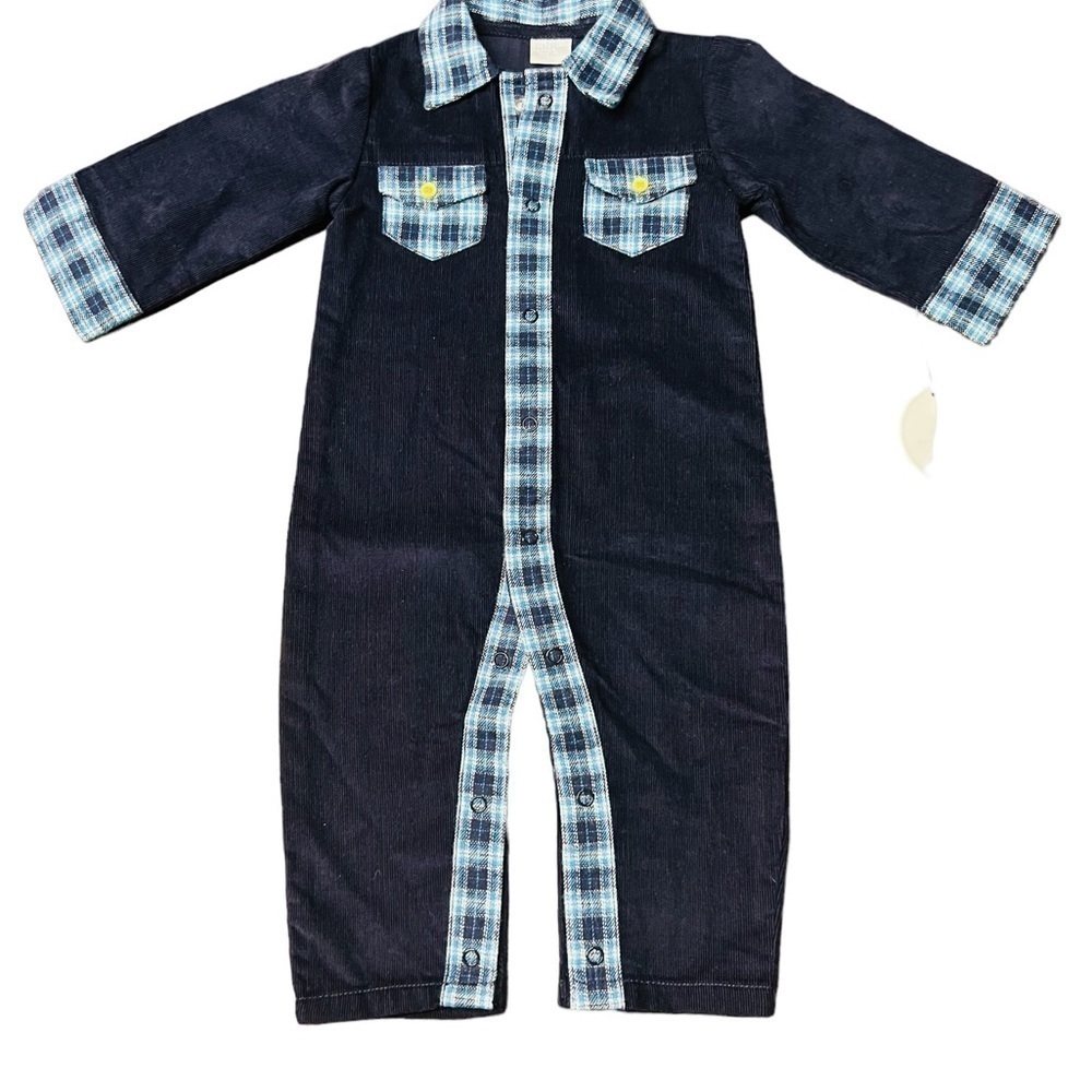 EDGEHILL COLLECTION BABY BOY BLUE CORDUROY LONG SLEEVE ONSIE BUTTON DOWN SZ 9 MO